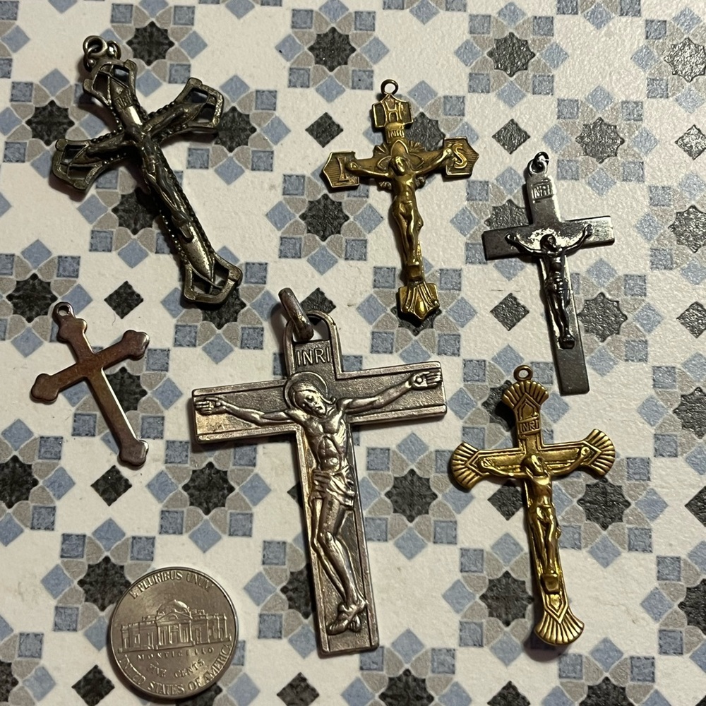 Elegant Vintage  Metal Crucifixes- Silver, Gold, and Bronze Tones